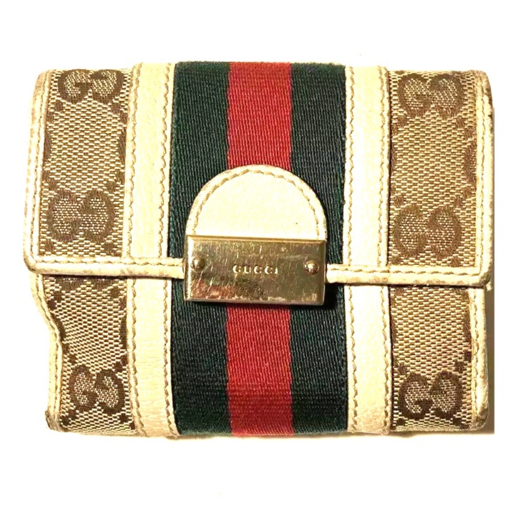 GUCCI White Red/Green striped Trifold Wallet